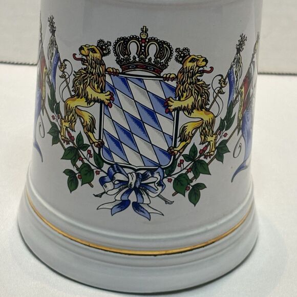 Vintage Bavarian Beer Stein Pewter Lid Bavrian Coat of Arms Made In Germany - Picture 7 of 9